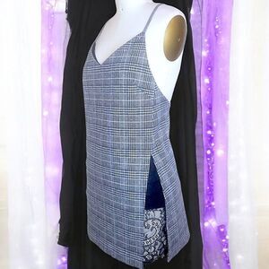 Sexy gray Prince of Wales plaid black lace short dress
